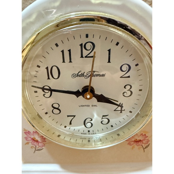 Seth Thomas Lighted Dial Alarm Clock White Floral Base Vintage Tabletop - Picture 5 of 8